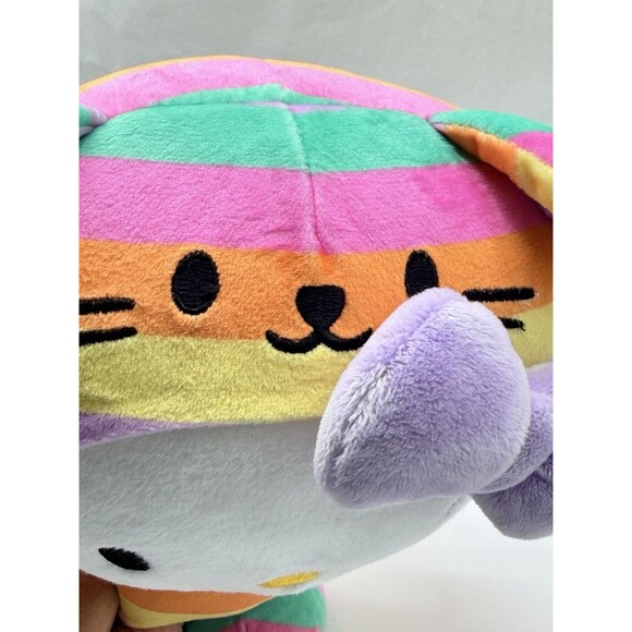 Hello Kitty Pastel Striped Sanrio GUND Plush Toy In Pusheen Cat Rainbow Costume - Picture 8 of 11